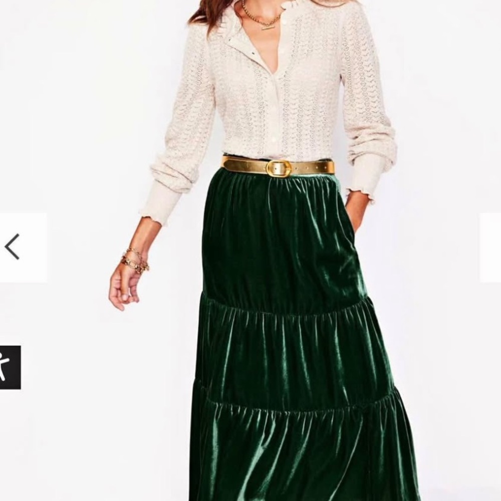 Boden Forest Green Velvet Maxi Skirt